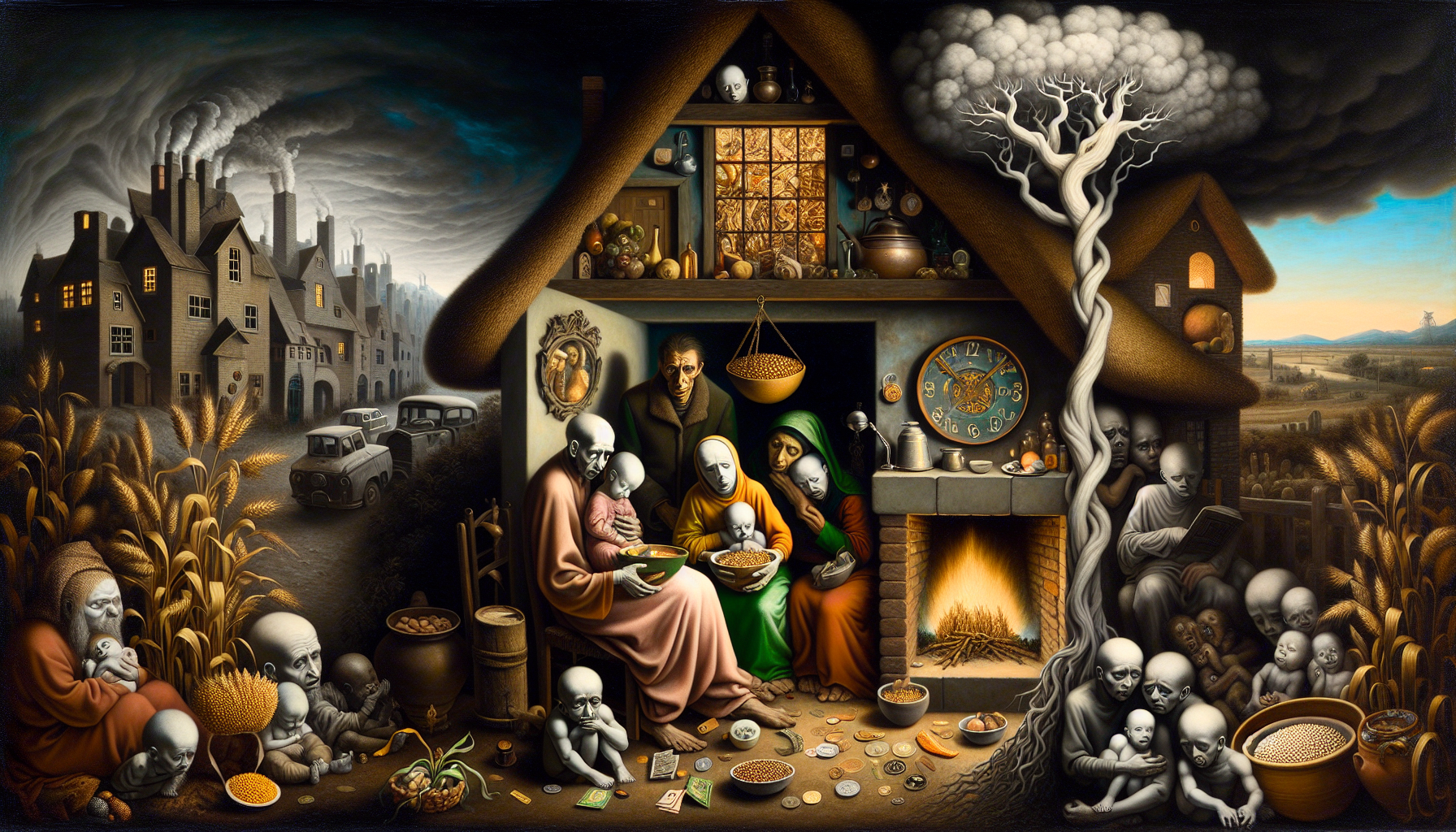 The Burdened Hearth Beneath the Shadowed Sky